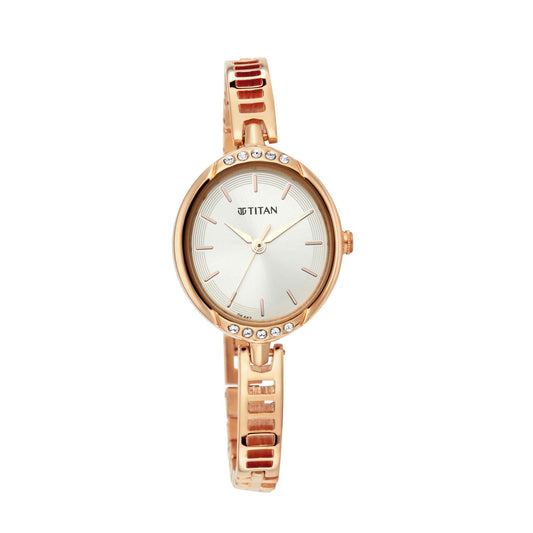Titan Quartz Analog Silver Dial Metal Strap Watch for Women