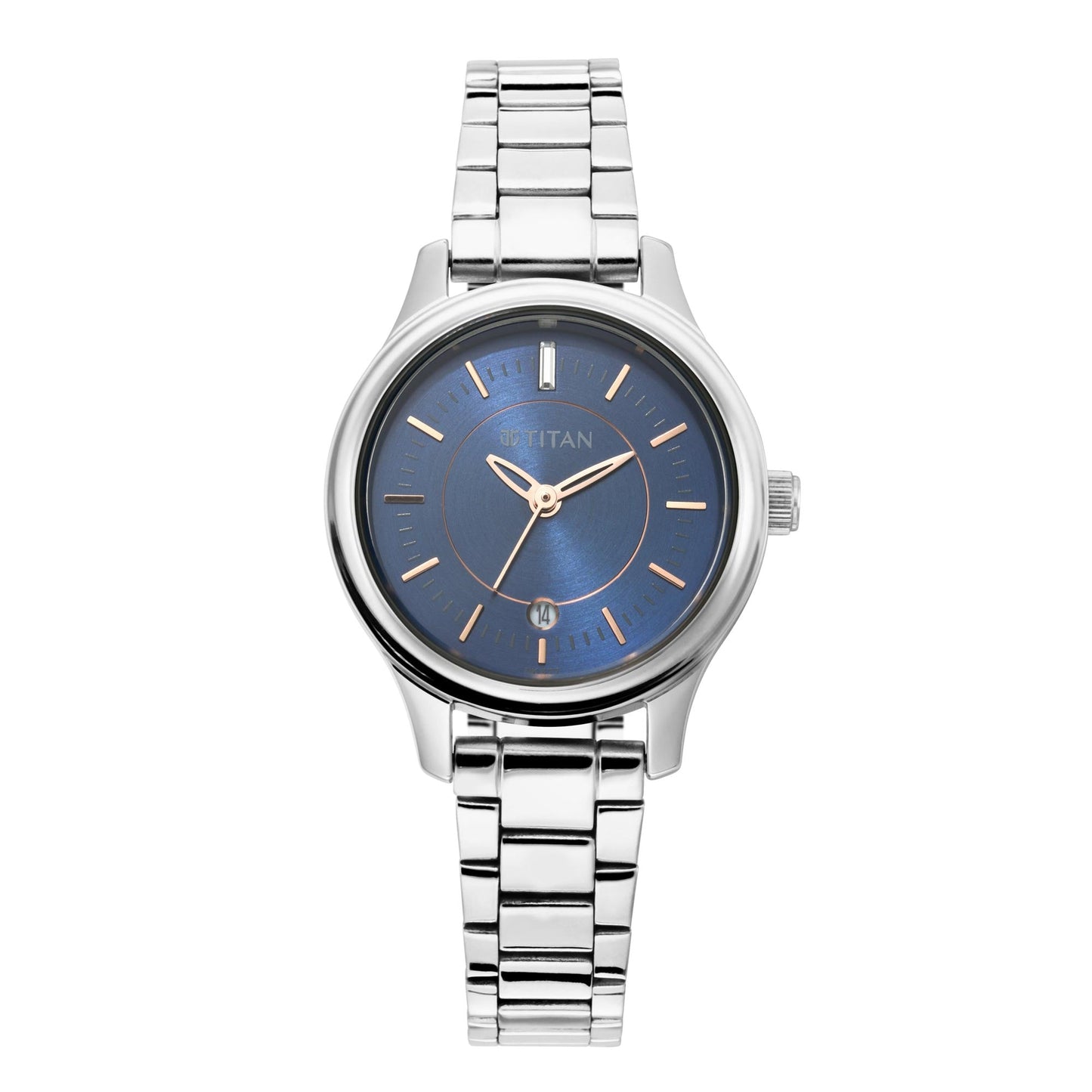 Titan Quartz Analog with Date Blue Dial Metal Strap Watch for Women