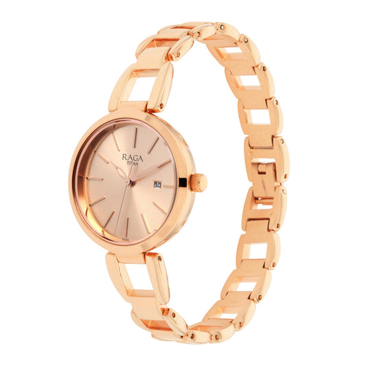 Raga Viva Rose Gold Dial Metal Strap Watch (2642WM01)