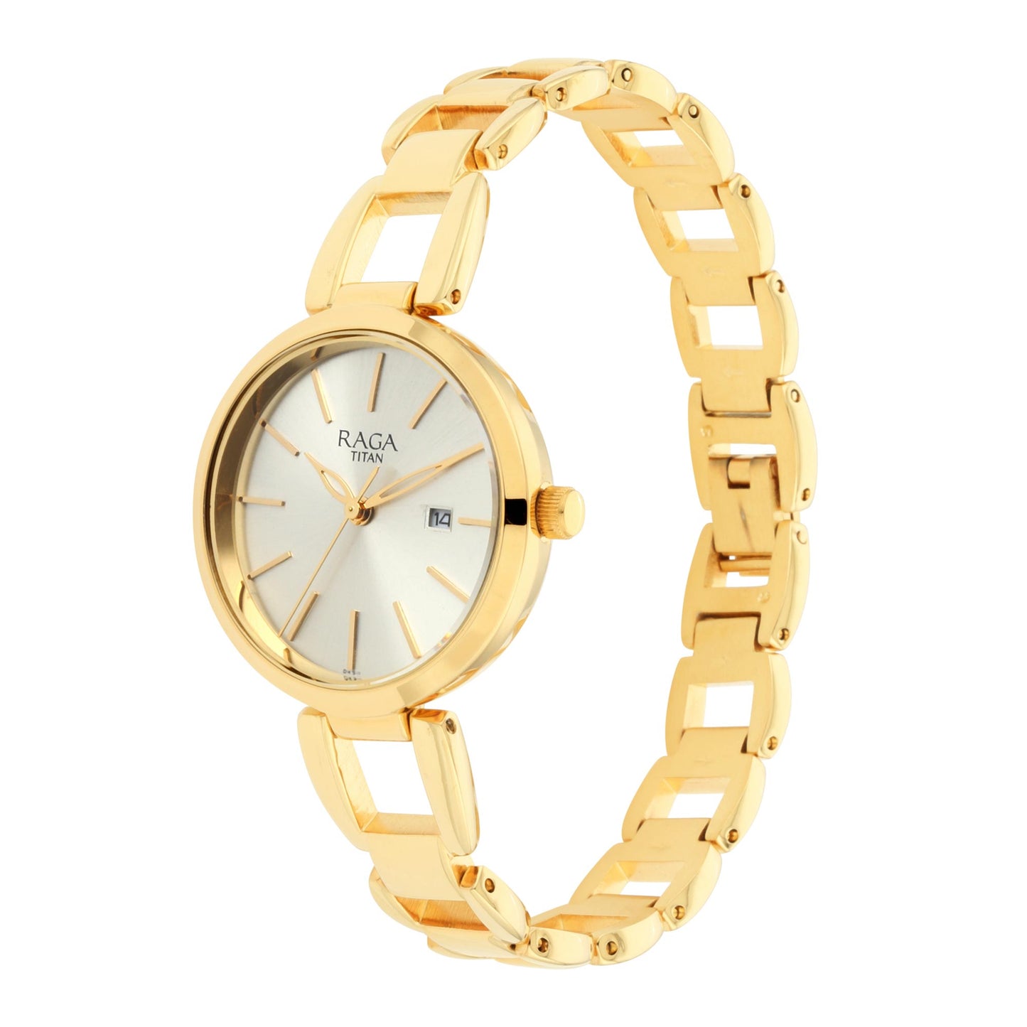 Raga Viva Golden Dial Metal Strap Watch (2642YM01)