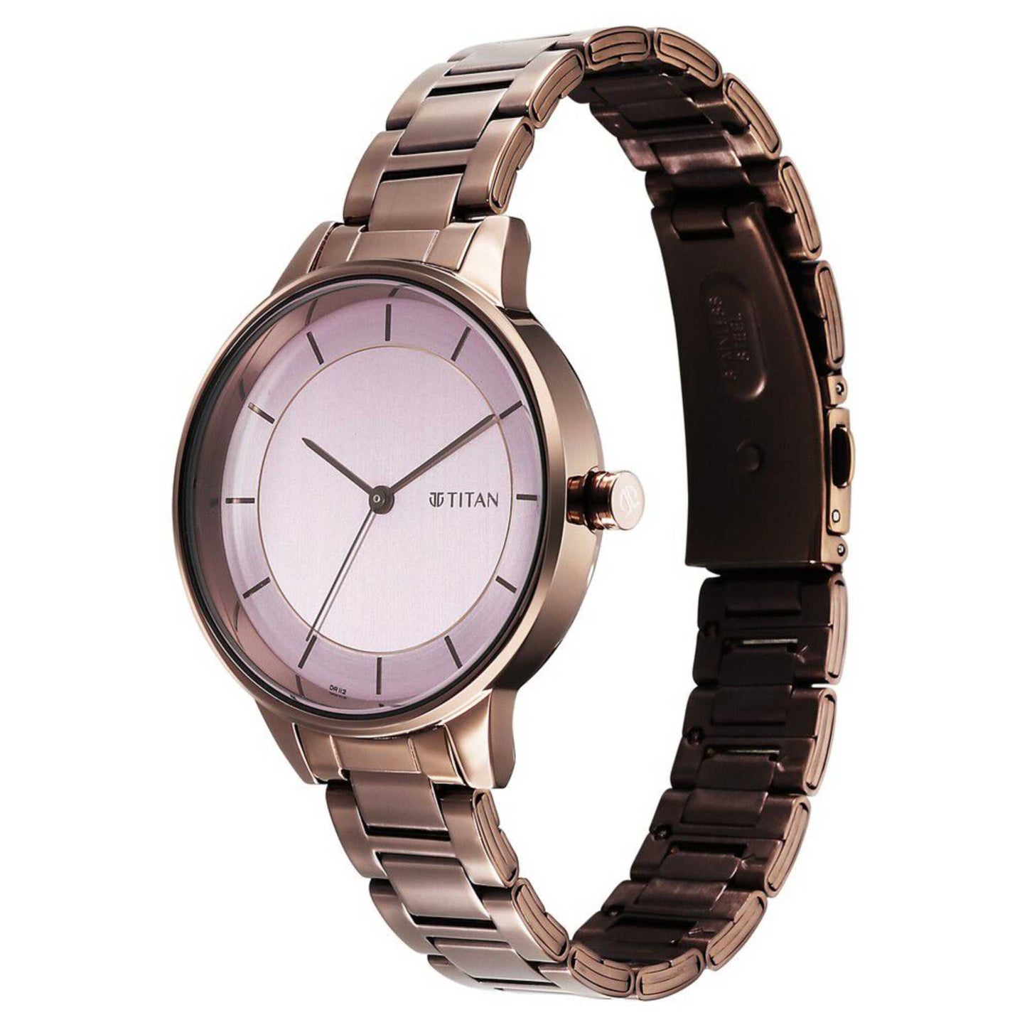 Titan Razzle Dazzle Quartz Analog Pink Dial Brown Stainless Steel Strap Watch For Women