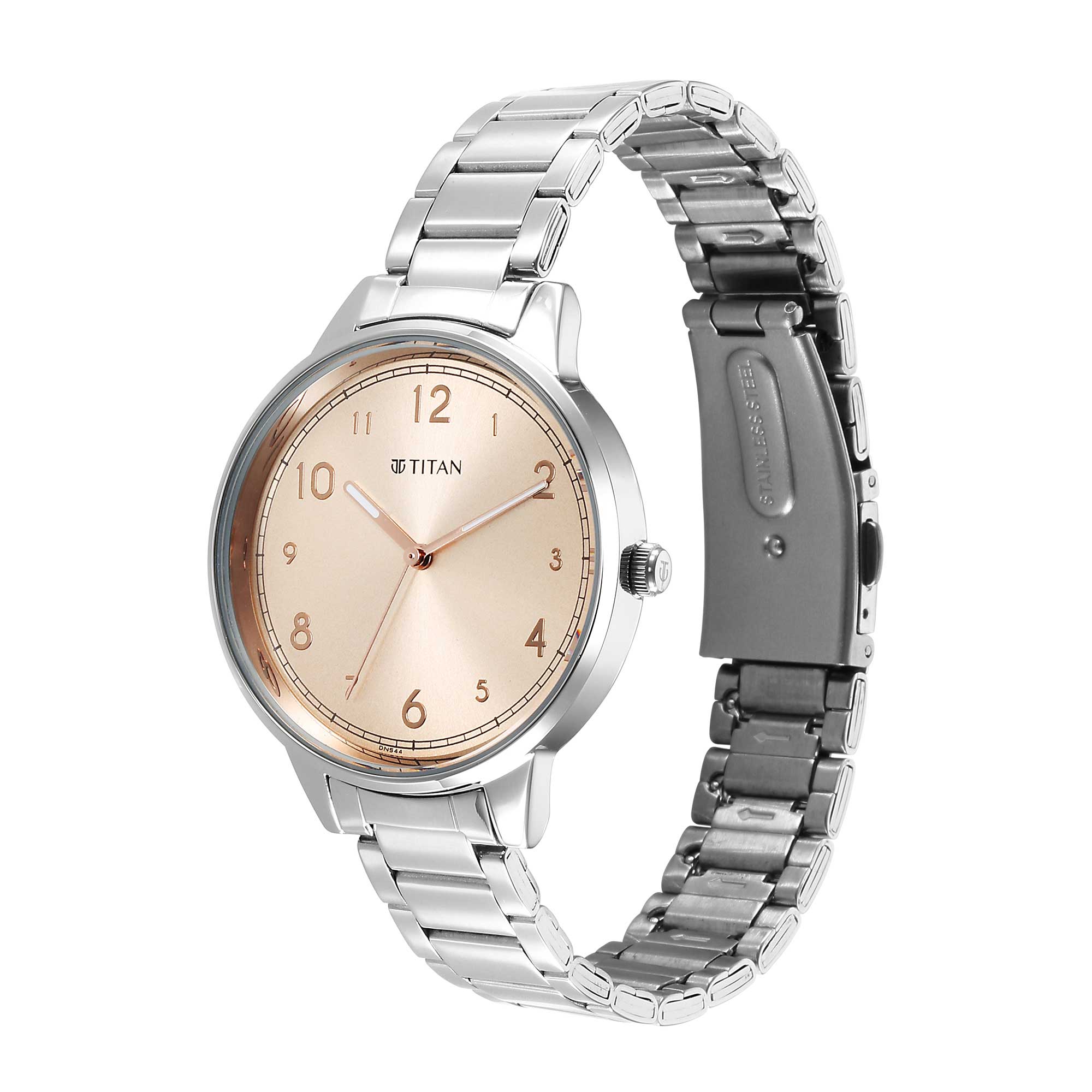 Titan Quartz Alog Rose Gold Dial Watch for Women (2648SM08)