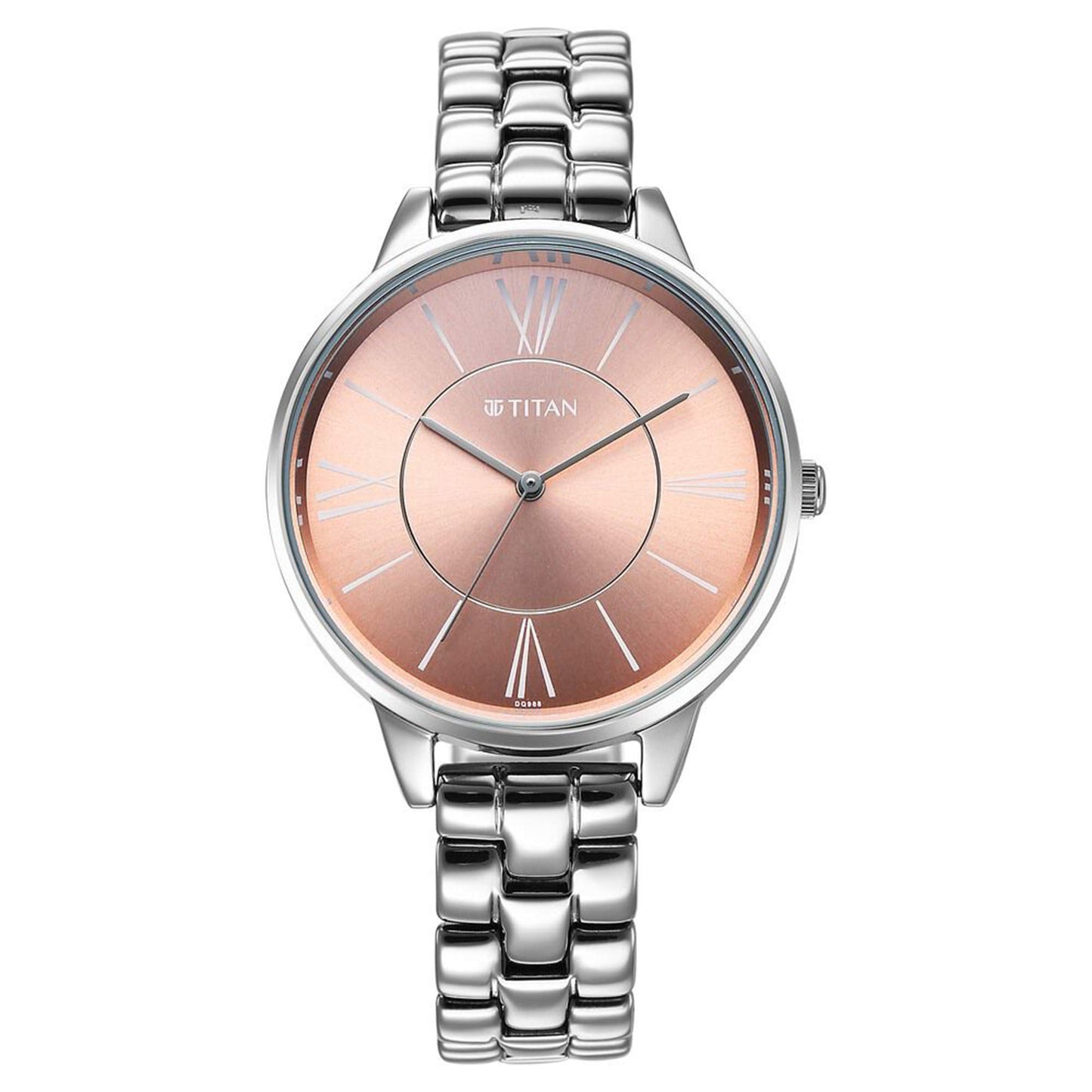 Titan Neo Quartz Analog Rose Gold Dial Silver Metal Strap Watch For Women