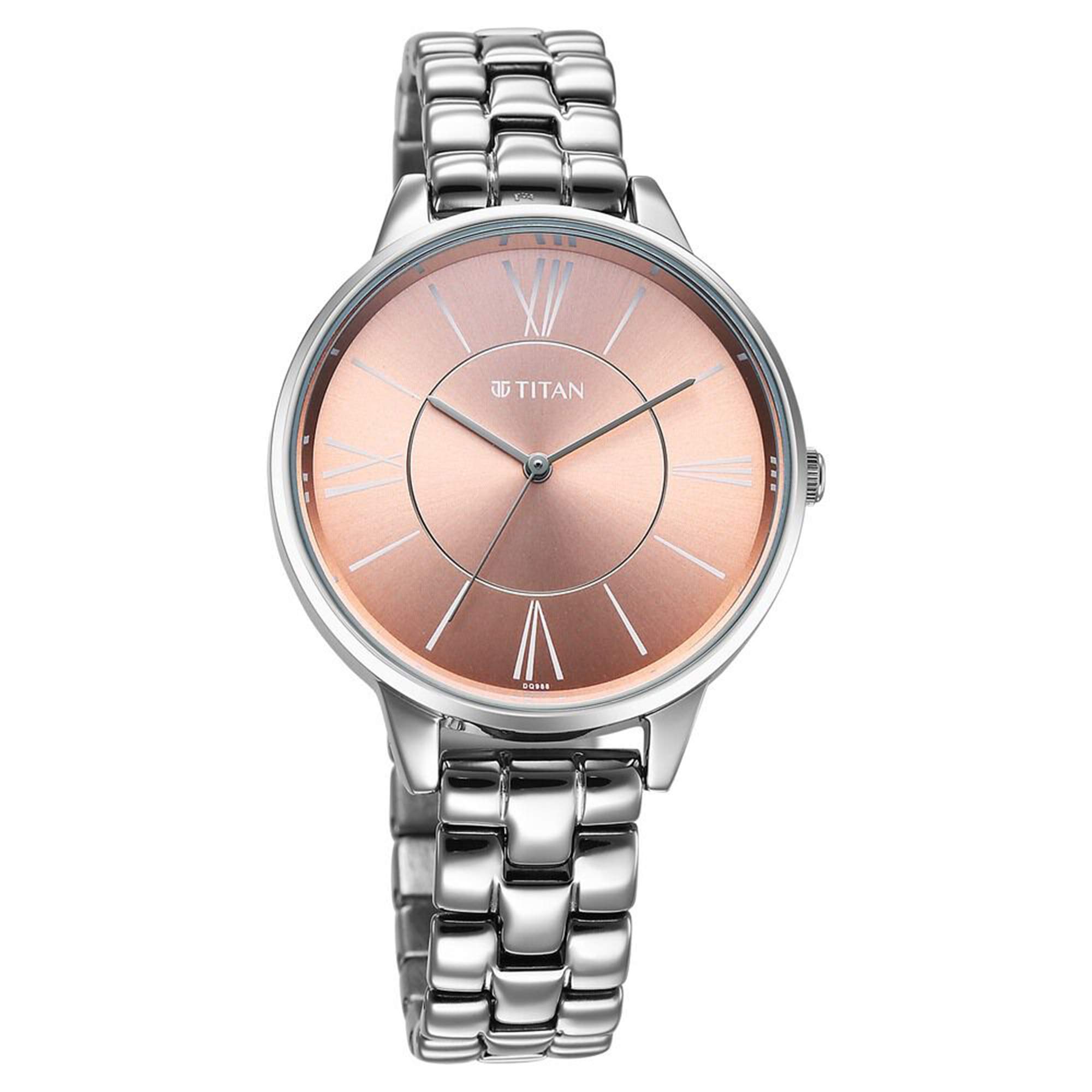 Titan Neo Quartz Analog Rose Gold Dial Silver Metal Strap Watch For Women