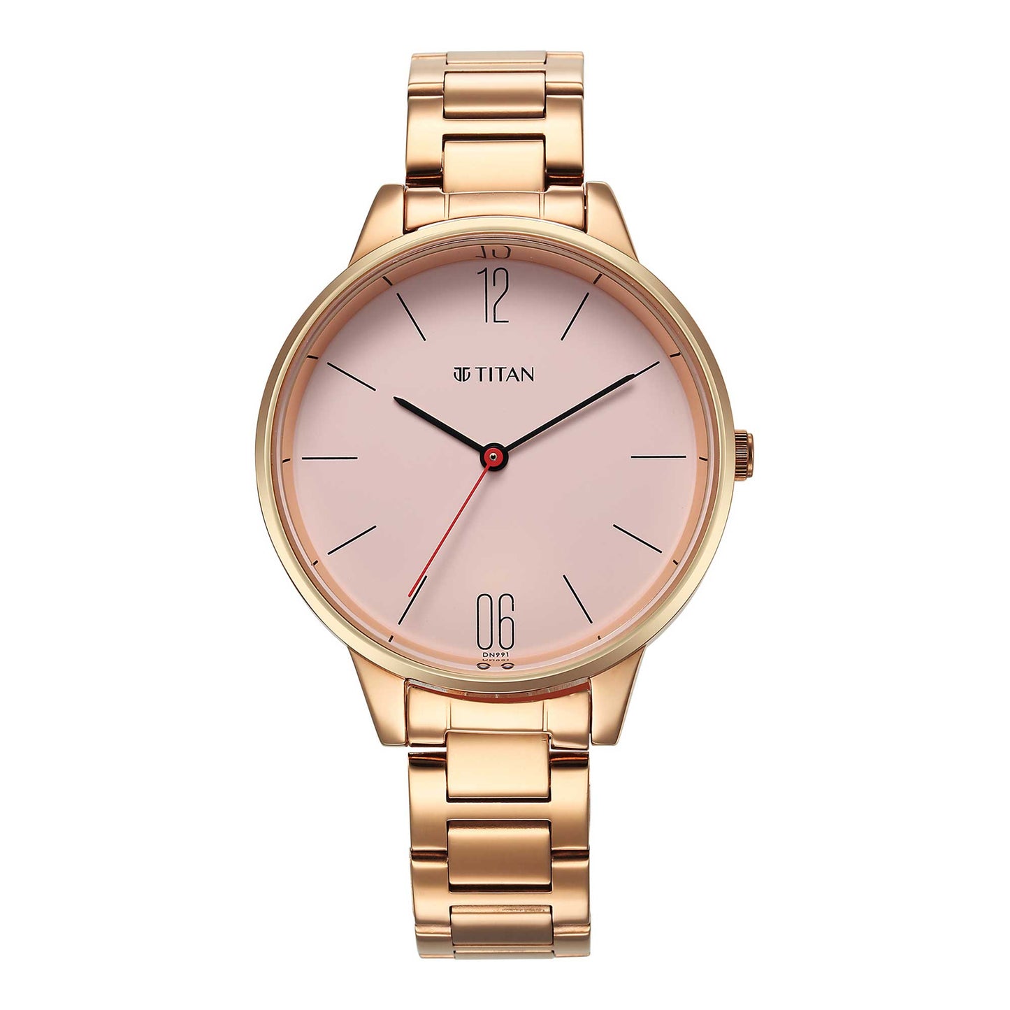 Titan Pink Dial Rose Gold Metal Strap Analog Watch for Women