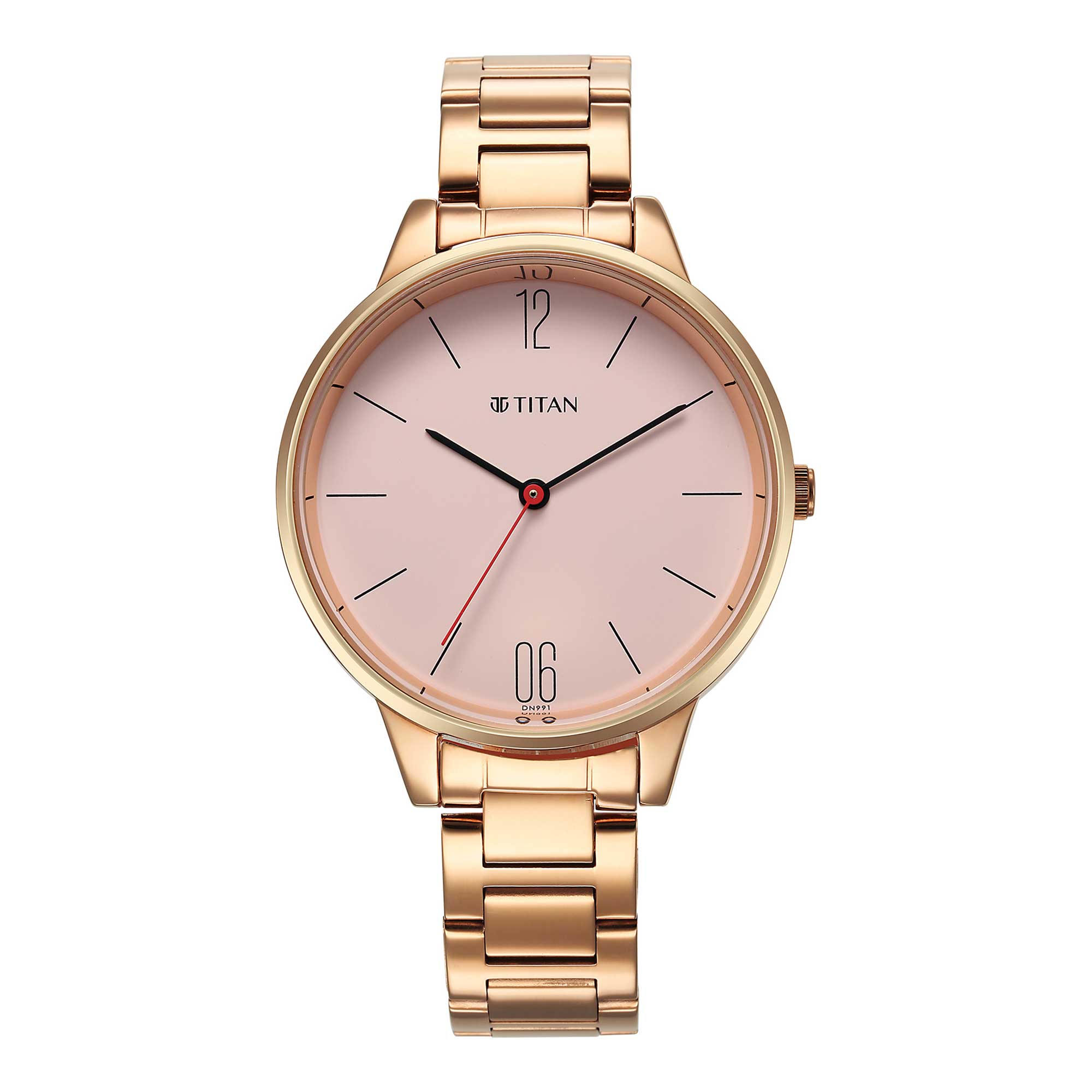 Titan Pink Dial Rose Gold Metal Strap Analog Watch for Women