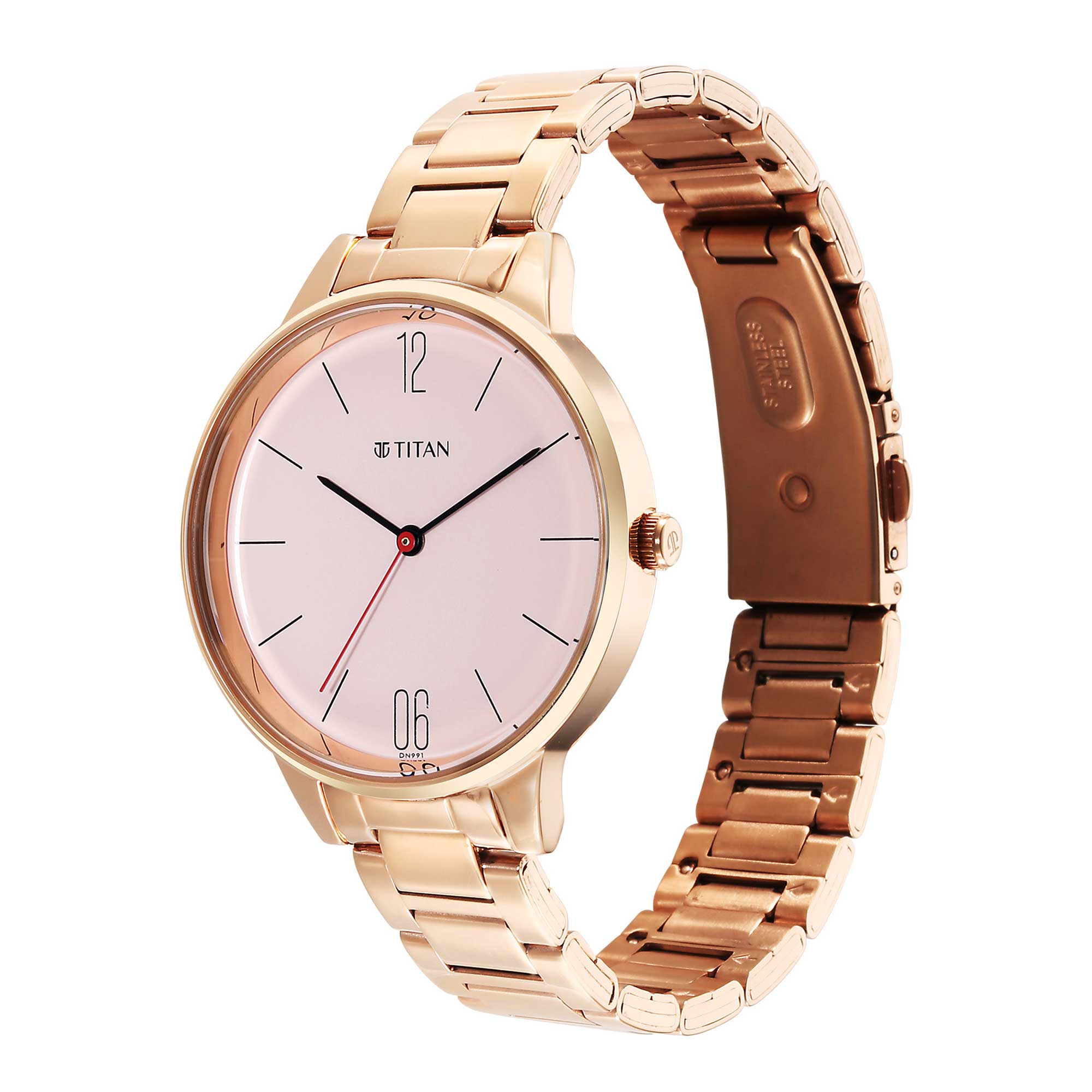 Titan Pink Dial Rose Gold Metal Strap Analog Watch for Women