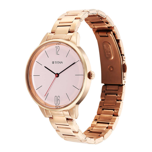 Titan Pink Dial Rose Gold Metal Strap Analog Watch for Women