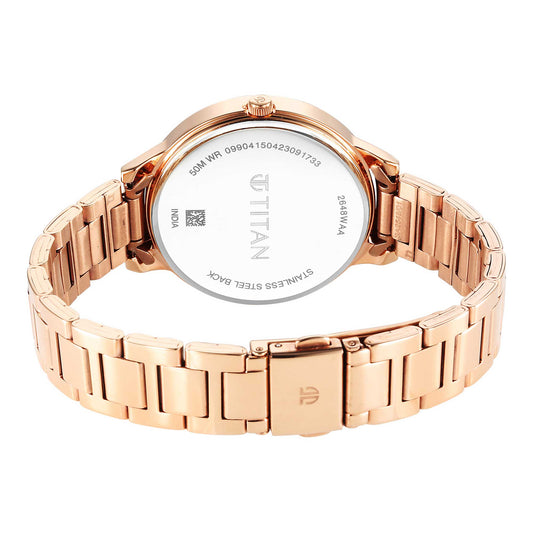 Titan Pink Dial Rose Gold Metal Strap Analog Watch for Women