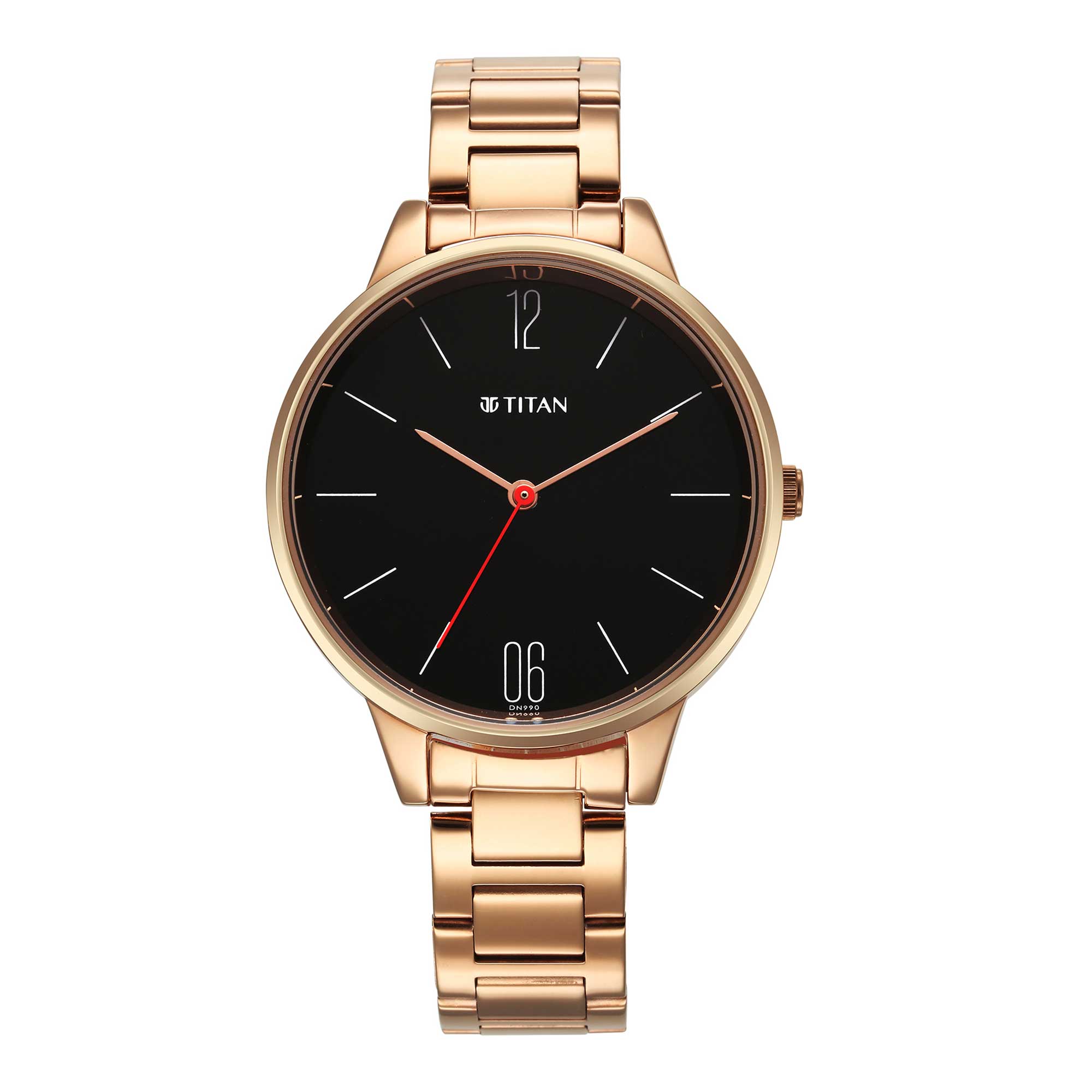 Titan Black Dial Rose Gold Metal Strap Analog Watch for Women