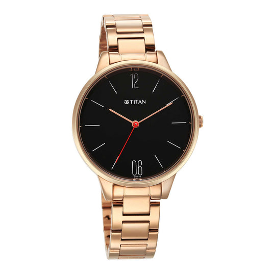 Titan Black Dial Rose Gold Metal Strap Analog Watch for Women