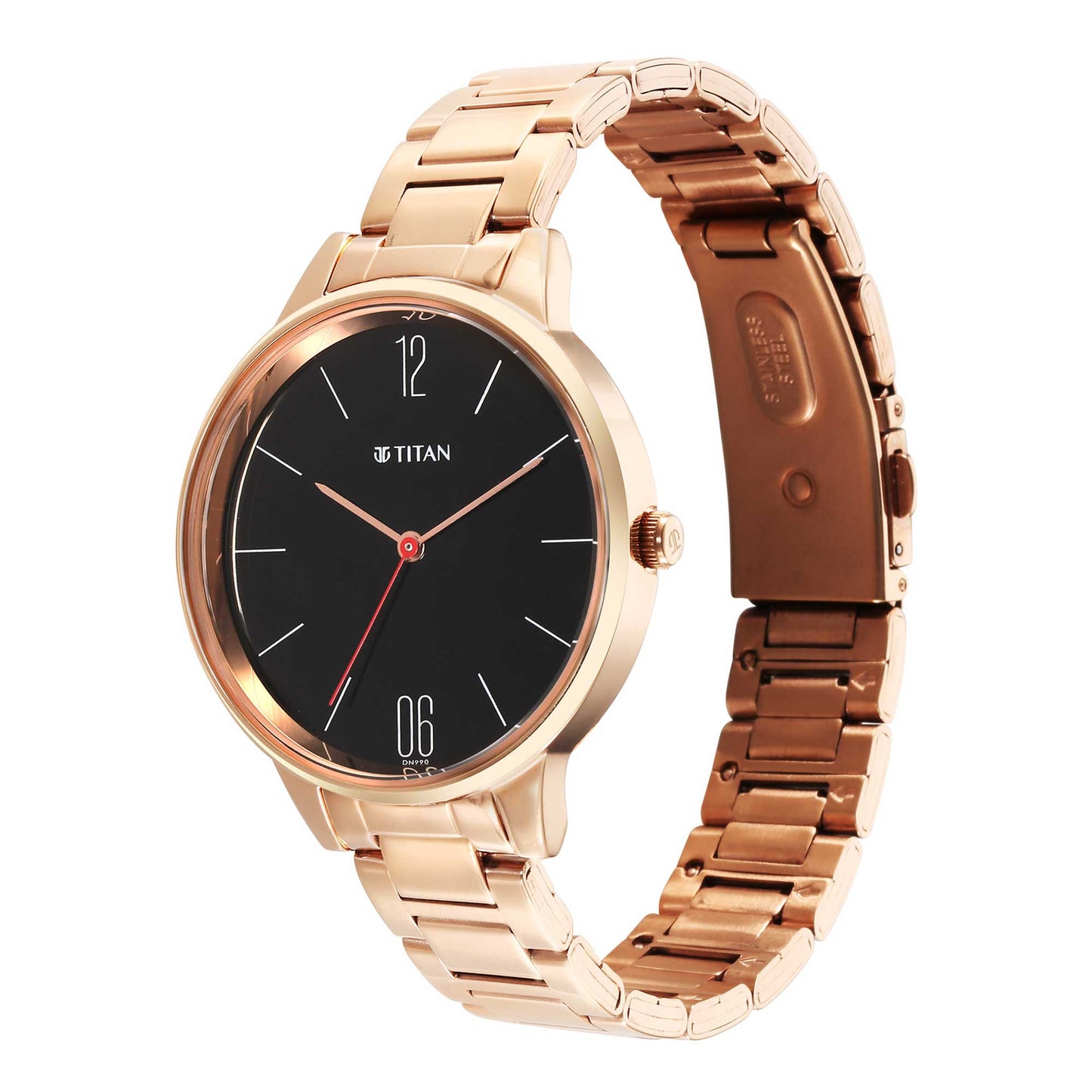 Titan Black Dial Rose Gold Metal Strap Analog Watch for Women