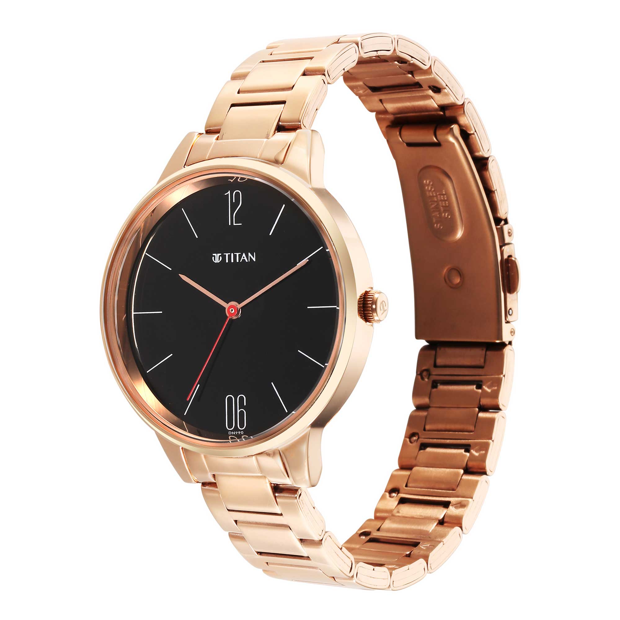 Titan Black Dial Rose Gold Metal Strap Analog Watch for Women