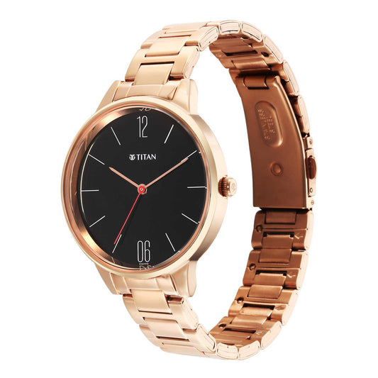 Titan Black Dial Rose Gold Metal Strap Analog Watch for Women