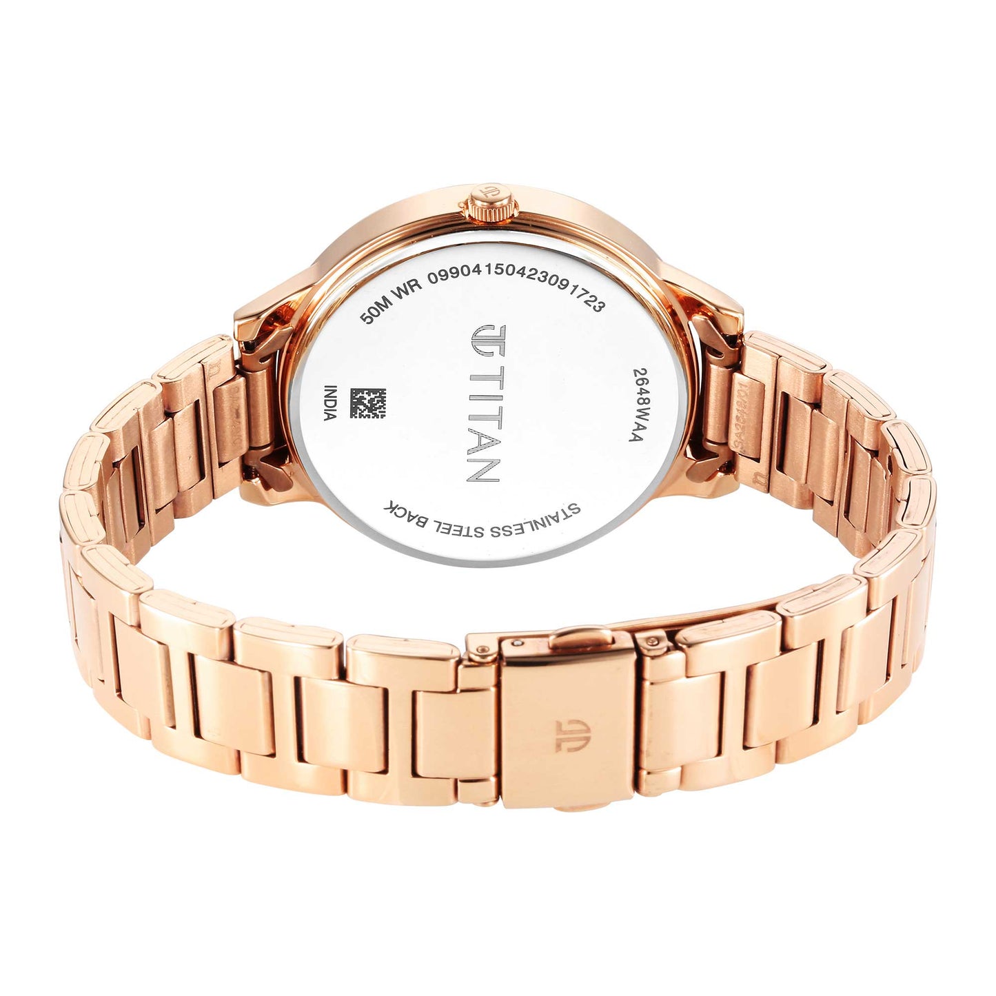 Titan Black Dial Rose Gold Metal Strap Analog Watch for Women
