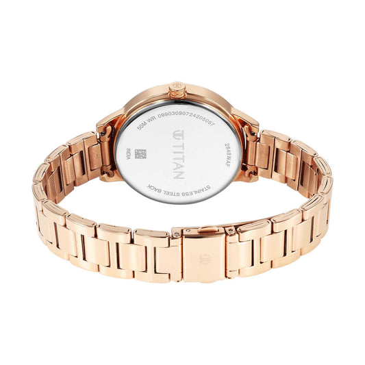 Titan Razzle Dazzle Quartz Analog with Day and Date Pink Dial Rose Gold Stainless Steel Strap Watch For Women