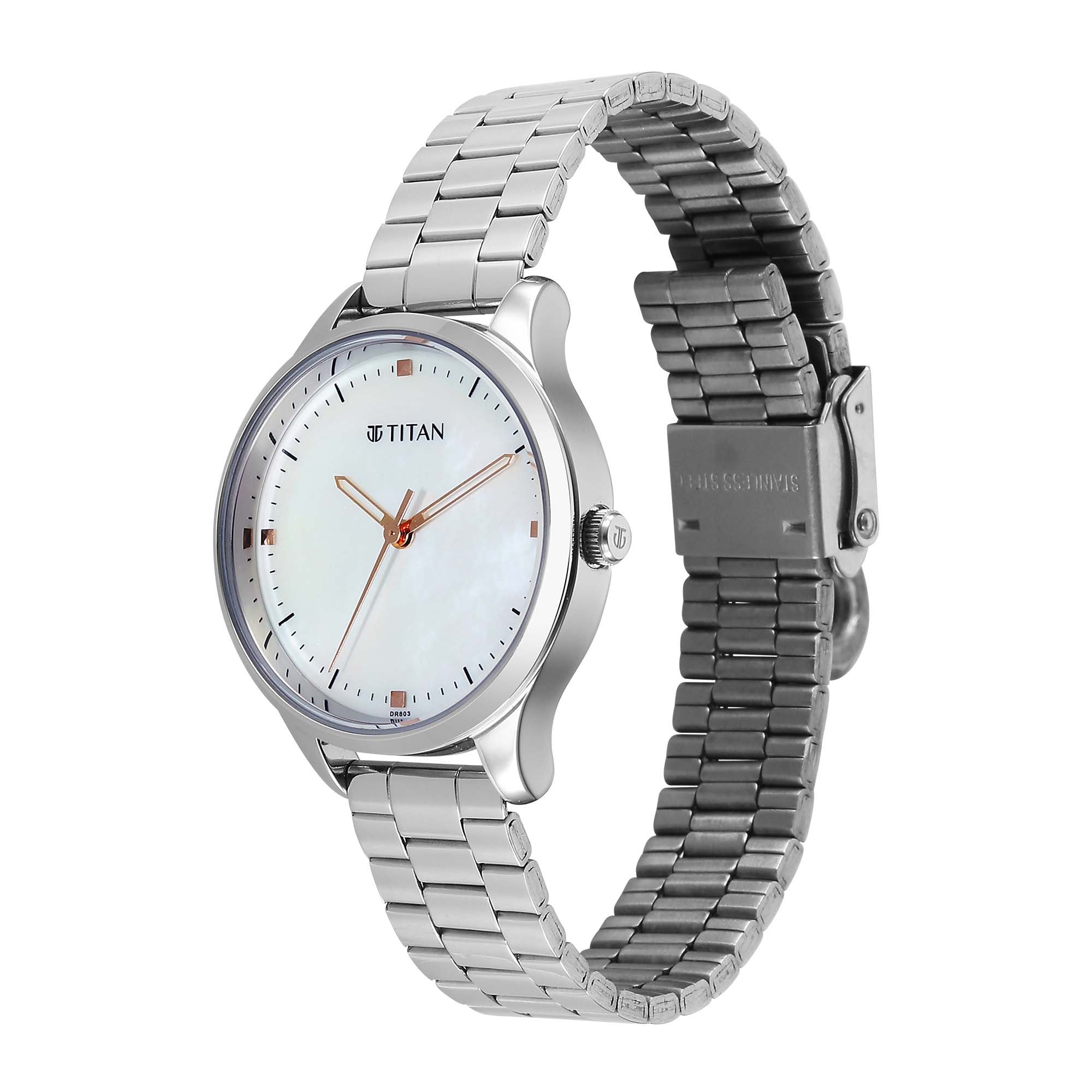 Titan Mother Of Pearl Dial Silver Stainless Steel Strap Watch For Women 2649SM06