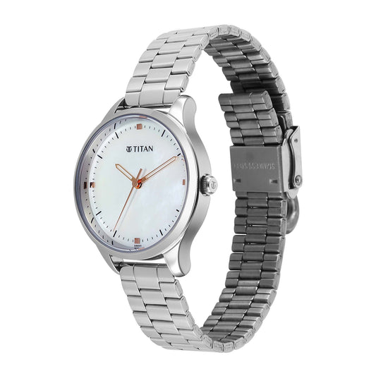 Titan Mother Of Pearl Dial Silver Stainless Steel Strap Watch For Women 2649SM06