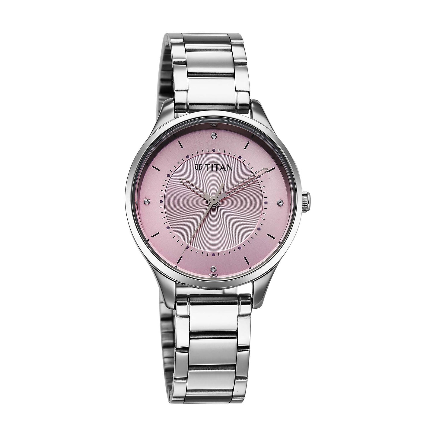 Titan Pink Dial Silver Stainless Steel Analog Watch For Women 2649SM07