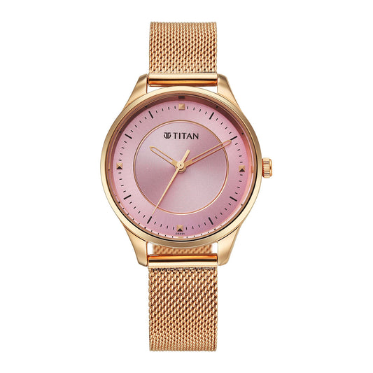 Titan Pink Dial Silver Rose Gold Stainless Steel Analog Watch For Women 2649WM05