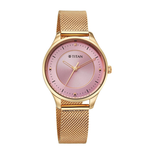 Titan Pink Dial Silver Rose Gold Stainless Steel Analog Watch For Women 2649WM05