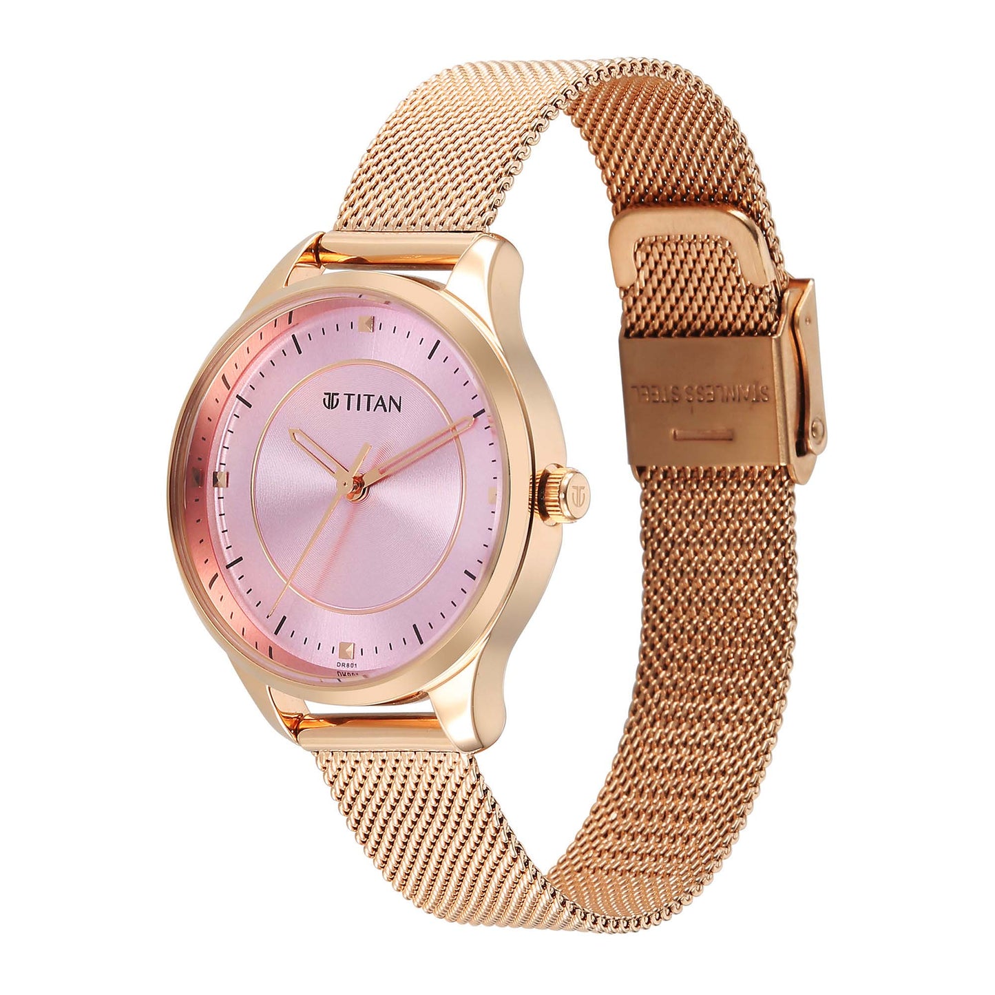 Titan Pink Dial Silver Rose Gold Stainless Steel Analog Watch For Women 2649WM05