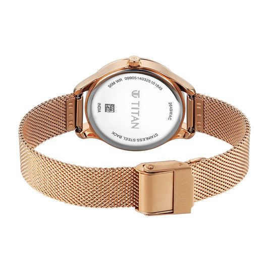 Titan Pink Dial Silver Rose Gold Stainless Steel Analog Watch For Women 2649WM05