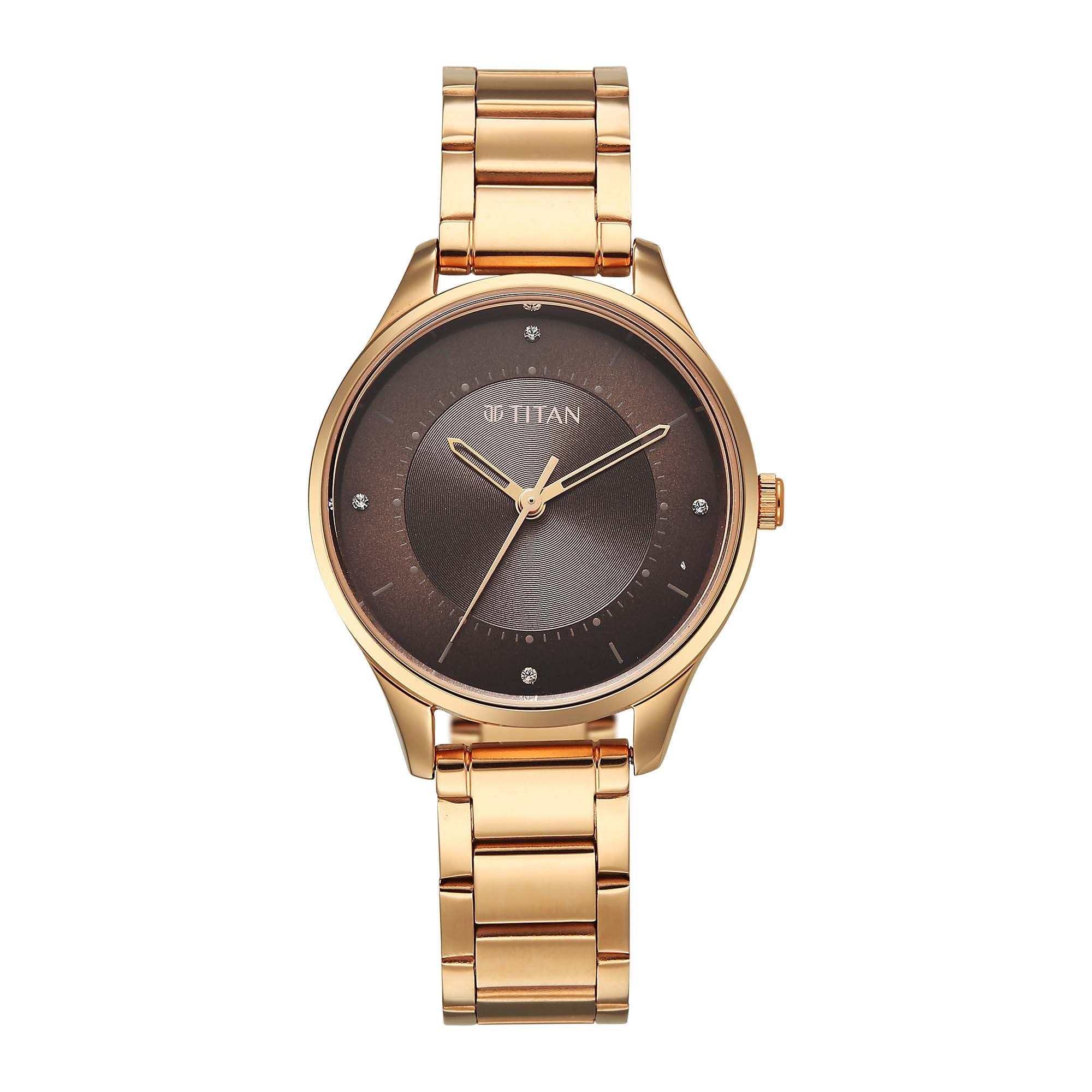 Titan Brown Dial Gold Stainless Steel Strap Analog Watch For Women 2649WM06