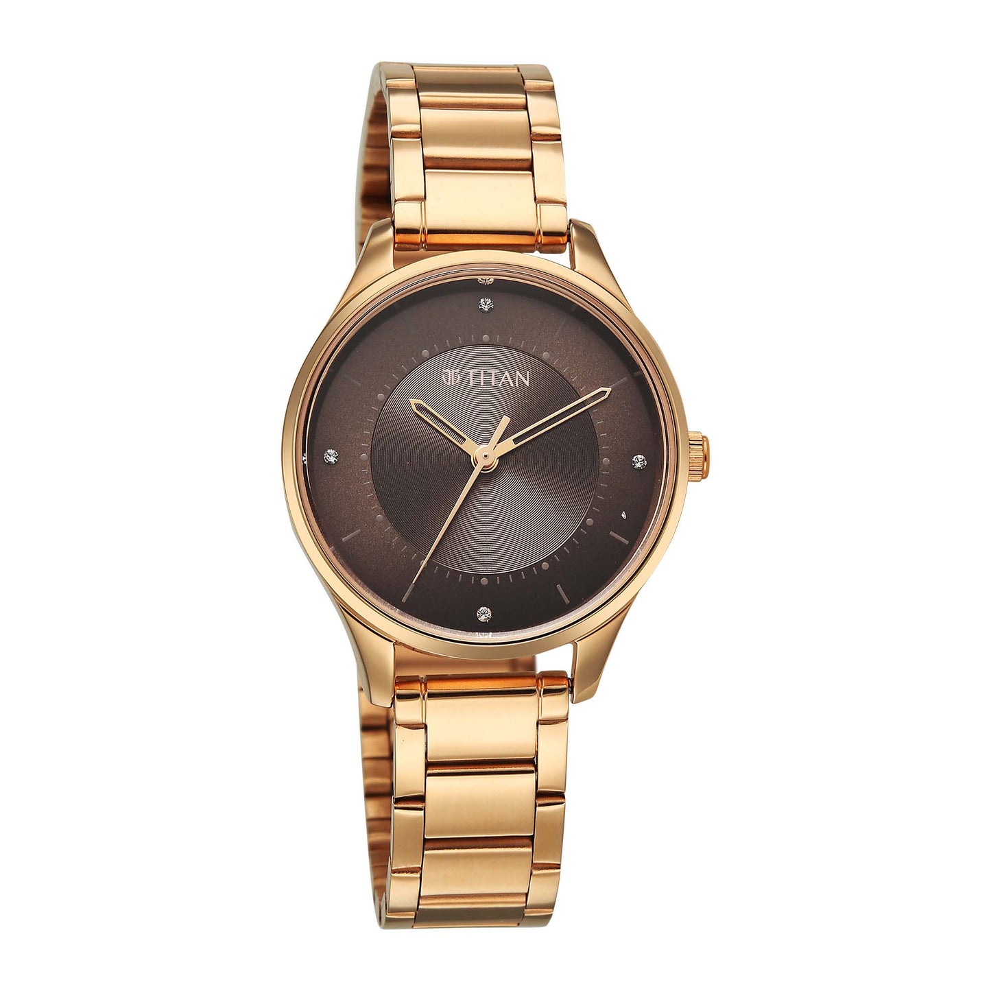 Titan Brown Dial Gold Stainless Steel Strap Analog Watch For Women 2649WM06