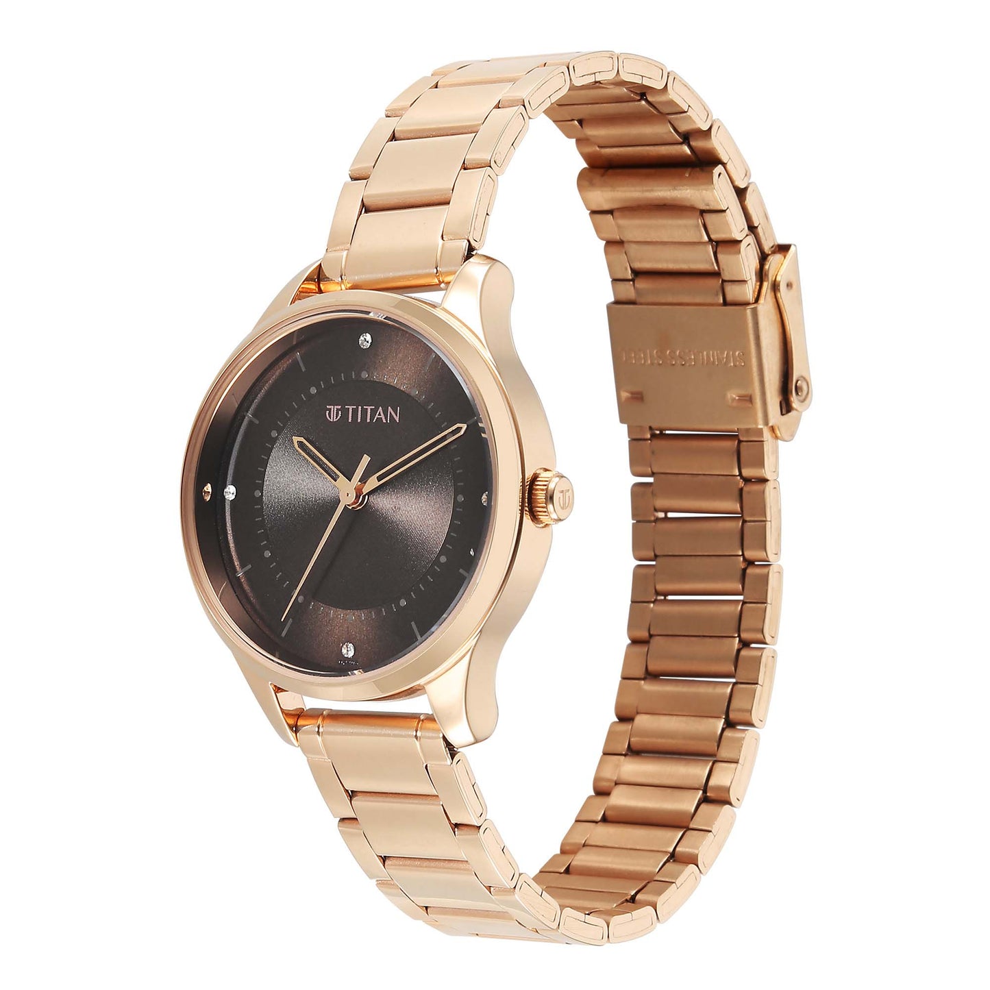 Titan Brown Dial Gold Stainless Steel Strap Analog Watch For Women 2649WM06