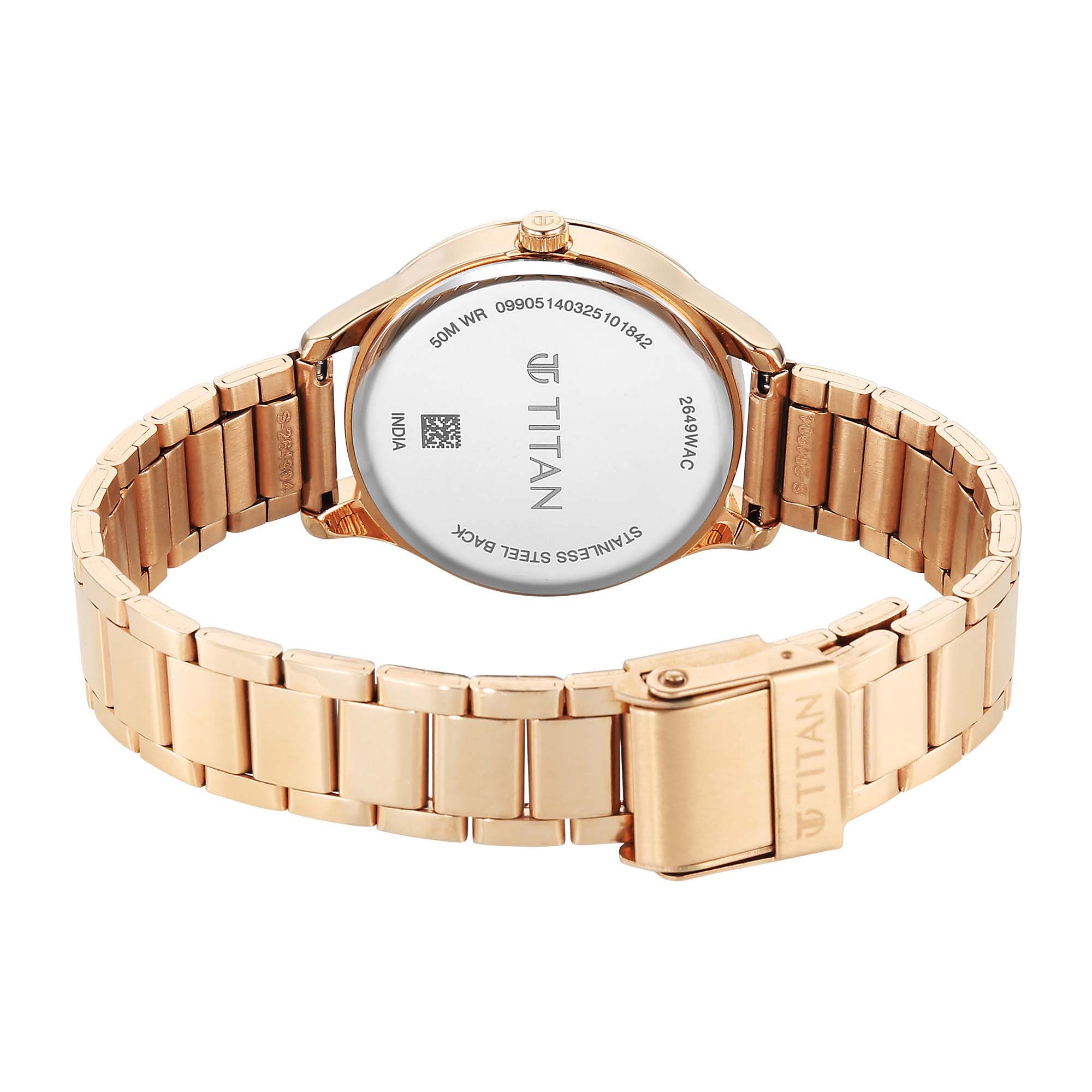 Titan Brown Dial Gold Stainless Steel Strap Analog Watch For Women 2649WM06