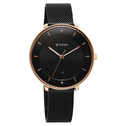 Titan Noir Black Dial Analog Stainless Steel Strap watch for Women