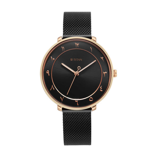 Titan Marhaba Black Dial Women Watch With Stainless Steel Strap