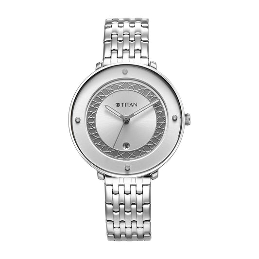 Titan Marhaba Silver white Dial Alog Stainless Steel Strap watch for Women (2651SM05)