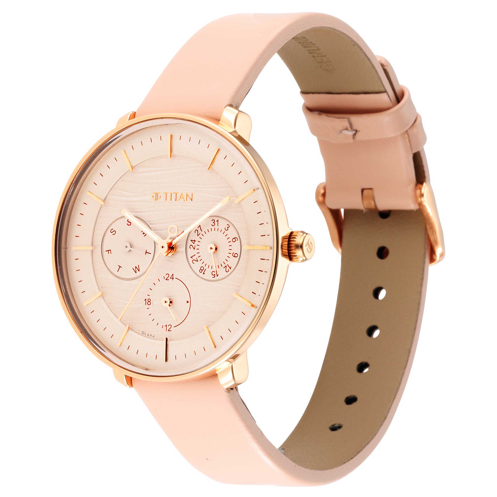 Workwear Rose Gold Dial Red Leather Strap Watch (2651WL03)