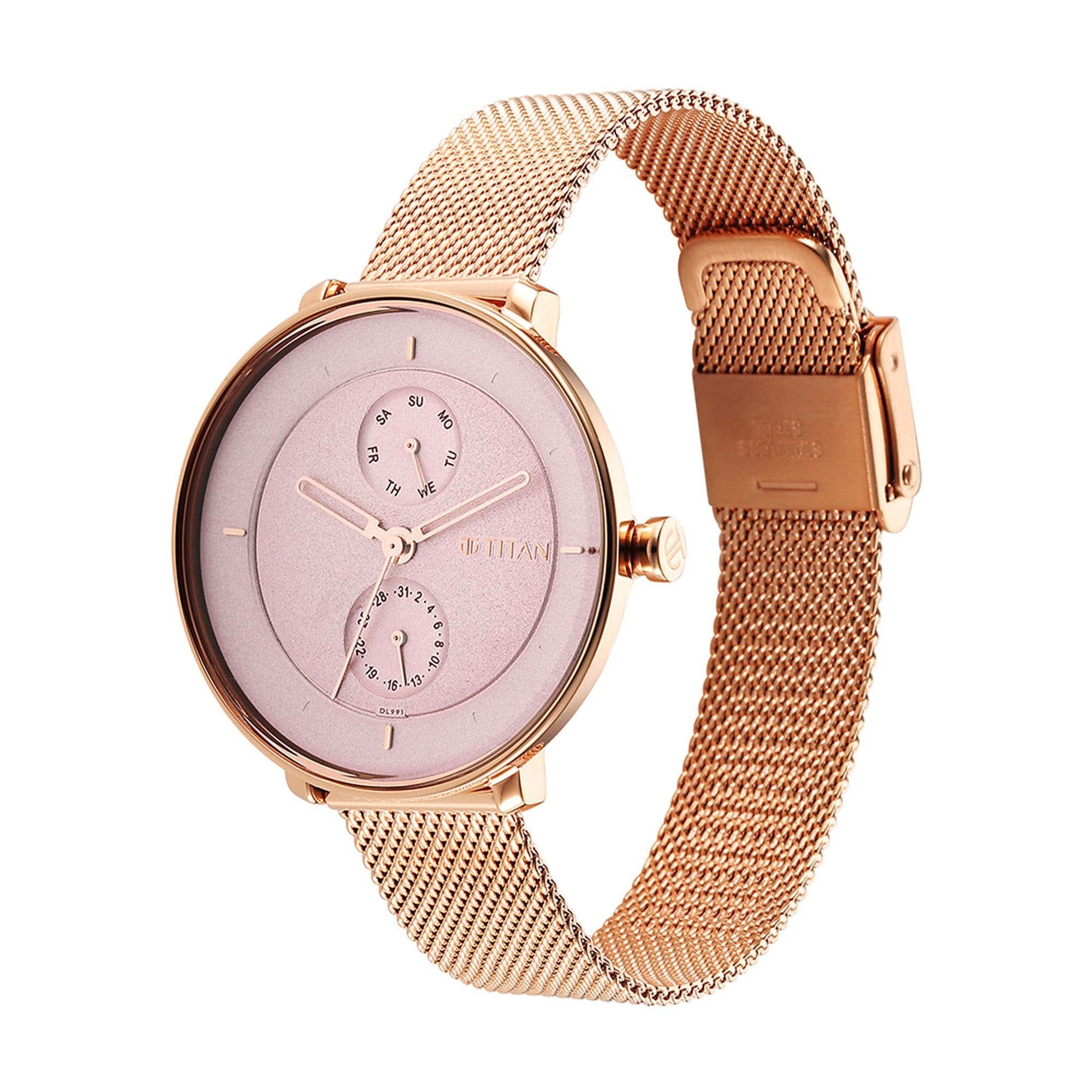 Titan Pastel Dreams Pink Dial Analog Metal Strap watch for Women