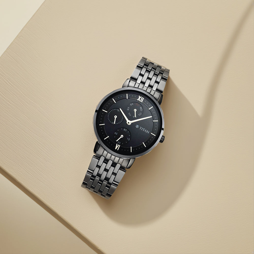 Titan Workwear Black Dial Women Watch With Metal Strap