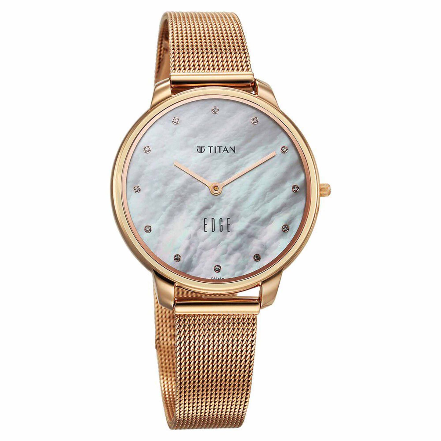 Titan Edge Metal Women Allure Quartz Alog Rich Mother Of Pearl Dial Stainless Steel Strap Watch For Women (2654WM02)