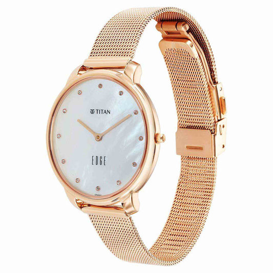 Titan Edge Metal Women Allure Quartz Alog Rich Mother Of Pearl Dial Stainless Steel Strap Watch For Women (2654WM02)