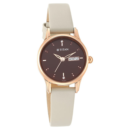 Titan Lagan Brown Dial Analog Leather Strap Watch for Women