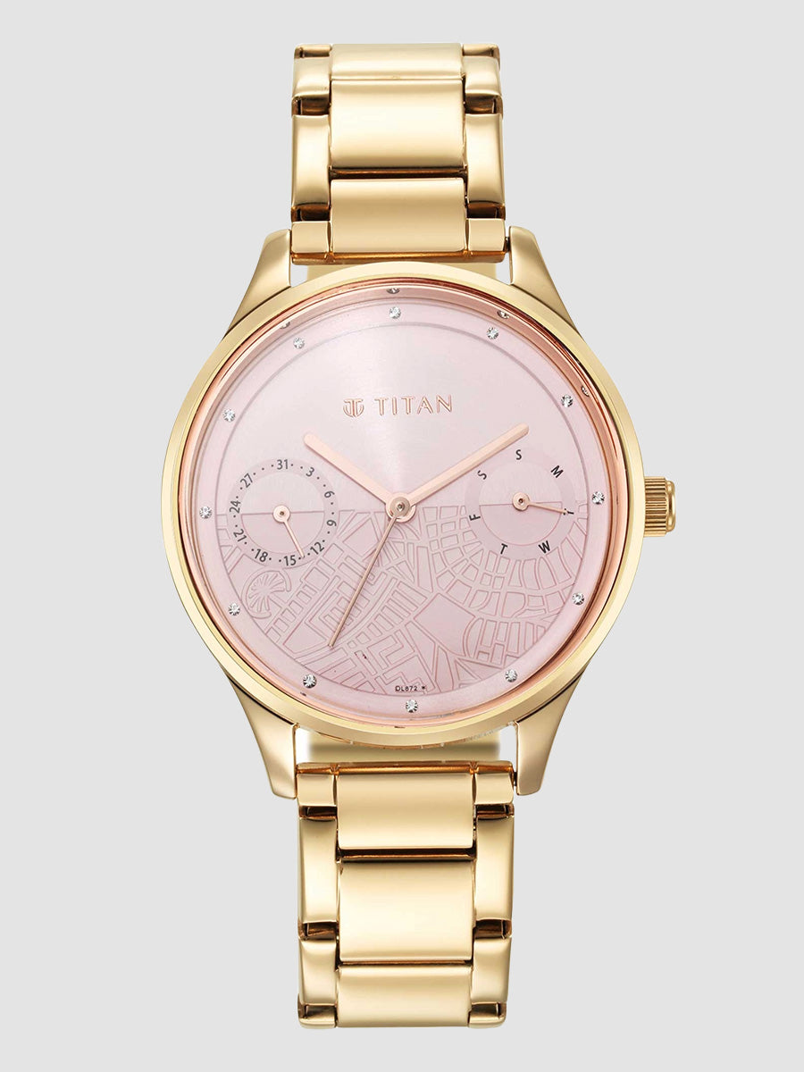 Titan Wander Pink Dial Analog Stainless Steel Strap Watch for Women