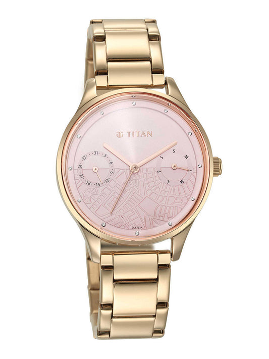 Titan Wander Pink Dial Analog Stainless Steel Strap Watch for Women