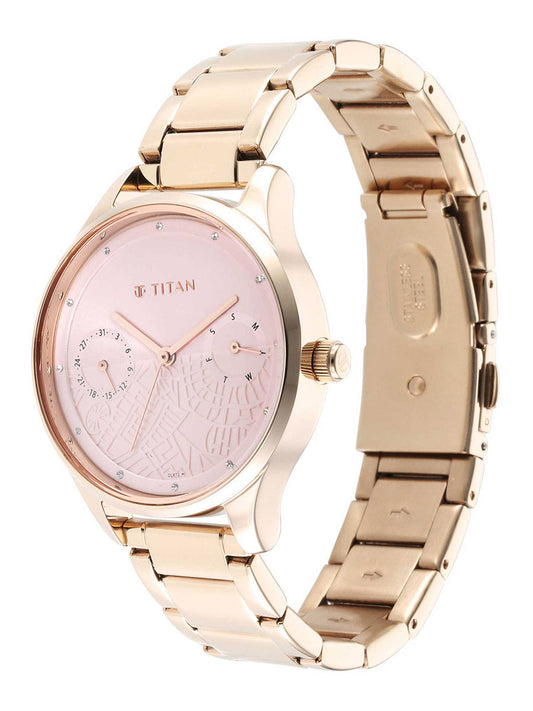 Titan Wander Pink Dial Analog Stainless Steel Strap Watch for Women