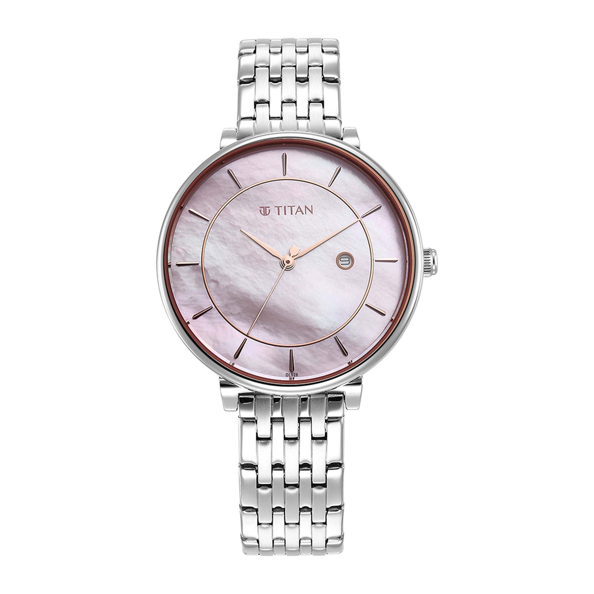 Titan Premium Workwear Mother of pearl Dial Analog with Date Stainless Steel Strap watch for Women