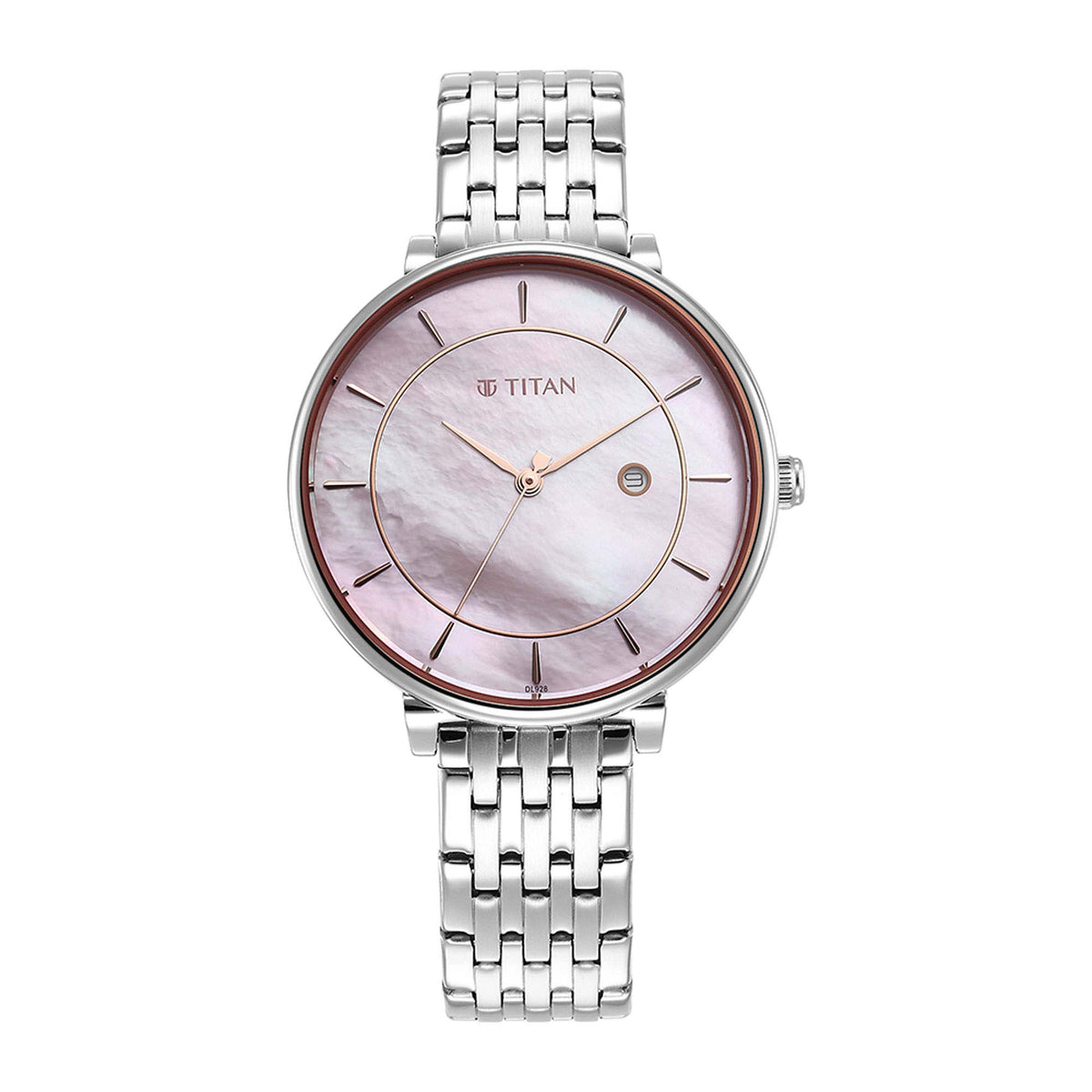 Titan Premium Workwear Mother of pearl Dial Analog with Date Stainless Steel Strap watch for Women