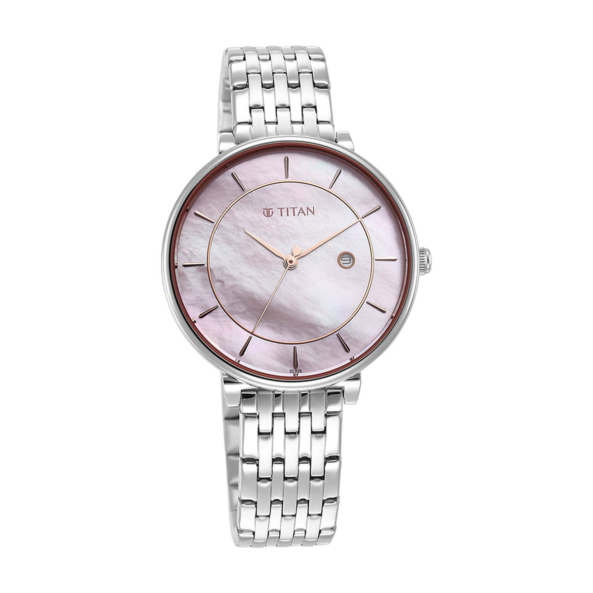 Titan Premium Workwear Mother of pearl Dial Analog with Date Stainless Steel Strap watch for Women
