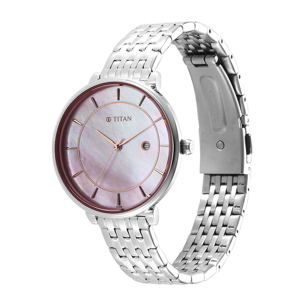 Titan Premium Workwear Mother of pearl Dial Analog with Date Stainless Steel Strap watch for Women