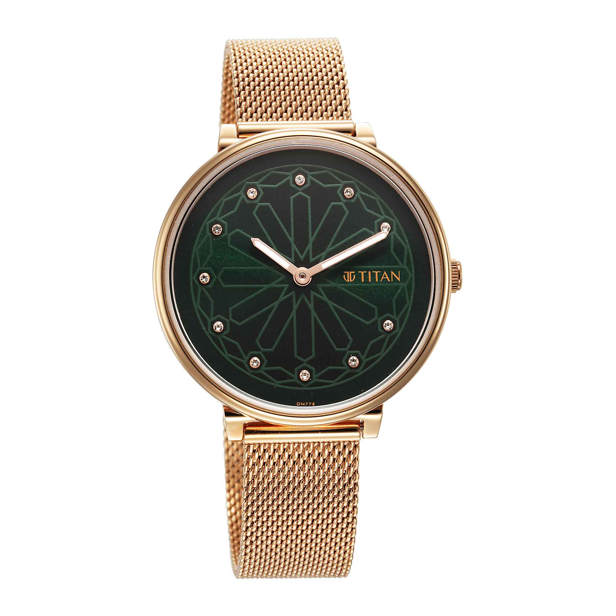 Titan Marhaba Green Dial Women Watch With Stainless Steel Strap