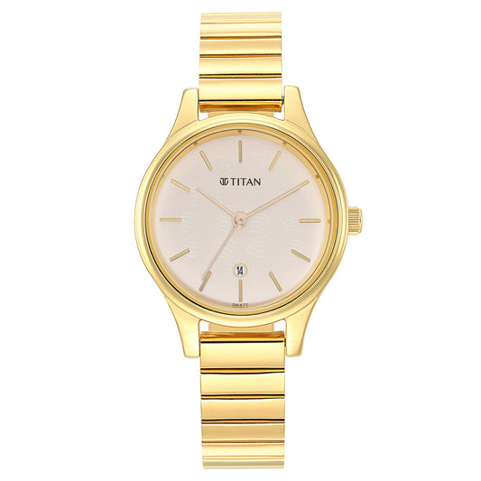 Titan Karishma Beige Dial Analog Stainless Steel Strap watch for Women