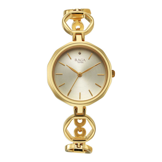 Titan Raga Viva Golden Dial Analog Quartz Metal Strap Watch for Women